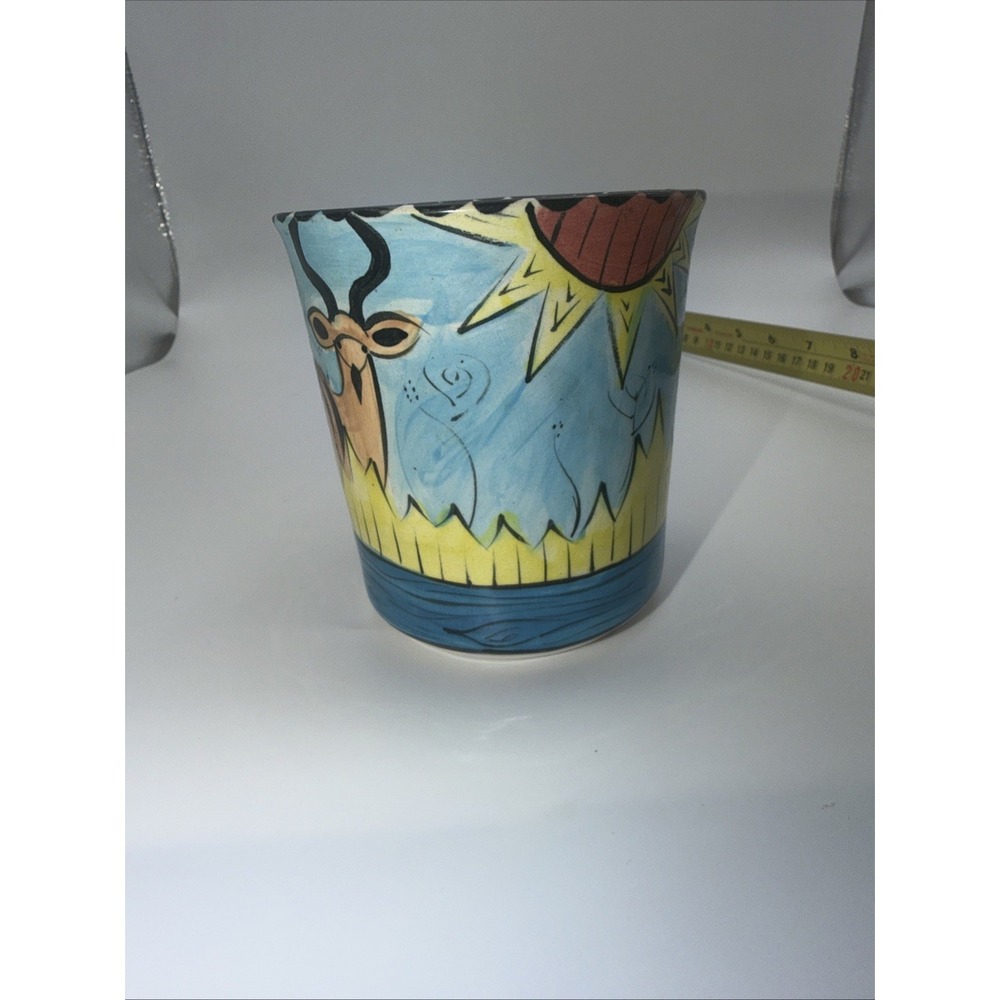 Hand Painted Studio Pottery Deer Mug Signed Artist Stoneware Coffee Cup Unique - Picture 5 of 5